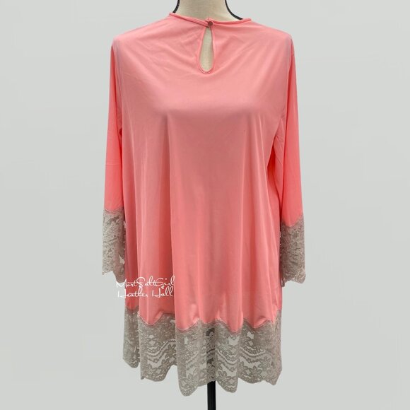 Vintage Gilead Coral & Gray Lace Trim 2-Piece Ensemble Ankle Lounge Set USA Made - Picture 2 of 10